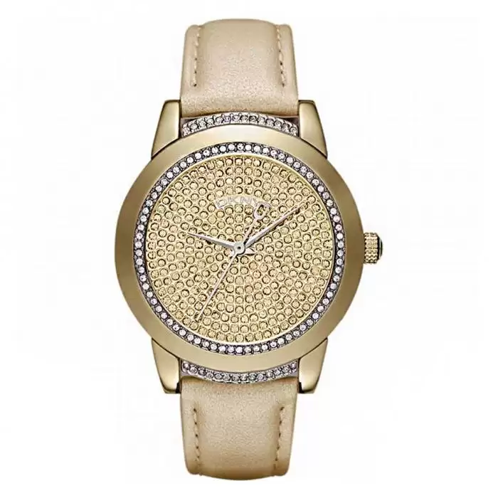 DKNY Crystals Gold Leather Strap