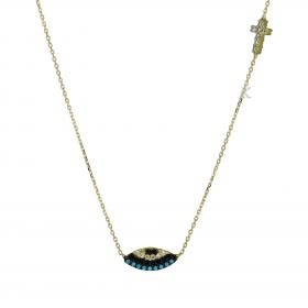 Κολιέ Ματάκι Χρυσός Κ14 με Τιρκουάζ & Ζιργκόν SKU-18589