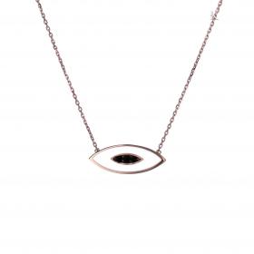 Κολιέ Μάτι Ροζ Χρυσός Κ14 με Σμάλτο & Ζιργκόν SKU-18484