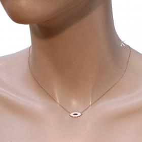 Κολιέ Μάτι Ροζ Χρυσός Κ14 με Σμάλτο & Ζιργκόν SKU-18484