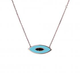 Κολιέ Μάτι Ροζ Χρυσός Κ14 με Σμάλτο & Ζιργκόν SKU-18485