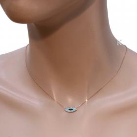 Κολιέ Μάτι Ροζ Χρυσός Κ14 με Σμάλτο & Ζιργκόν SKU-18485