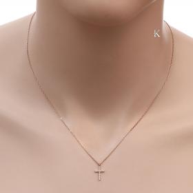 Κολιέ Σταυρός Ροζ Χρυσός Κ18 με Διαμάντια SKU-18449