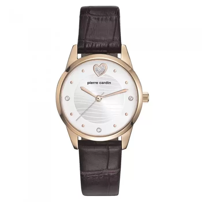 SKU-18812 / PIERRE CARDIN Crystals Rose Gold Brown Leather Strap