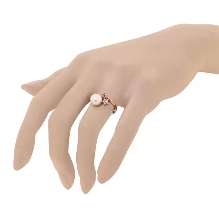 SKU-19000 / Δαχτυλίδι Ροζ Χρυσός Κ14 με Μαργαριτάρι & Ζιργκόν
