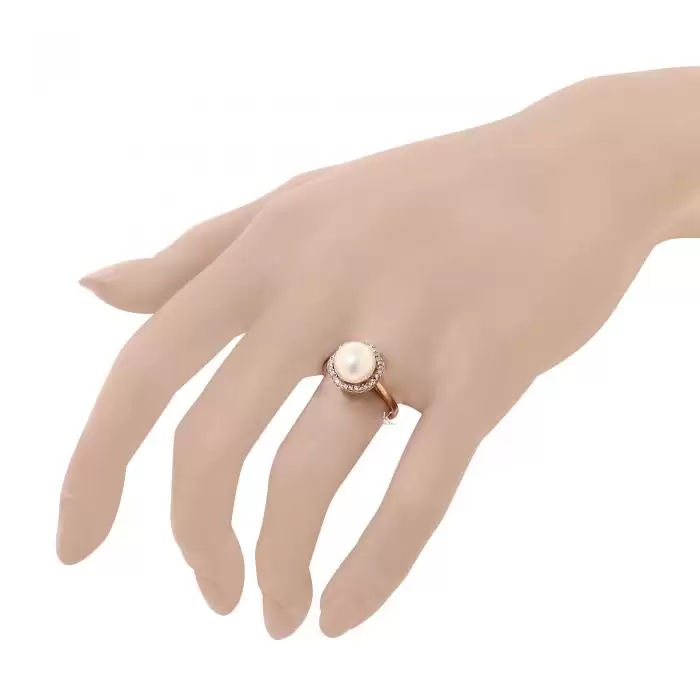 SKU-19002 / Δαχτυλίδι Ροζ Χρυσός Κ14 με Μαργαριτάρι & Ζιργκόν
