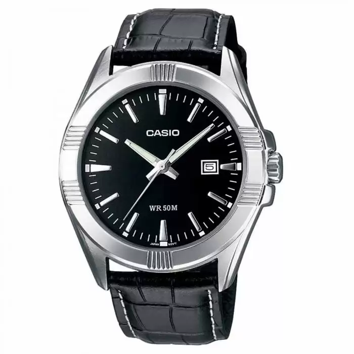 SKU-20293 / CASIO Collection Black Leather Strap Black Dial