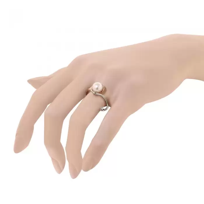 SKU-20787 / Δαχτυλίδι Λευκόχρυσος & Ροζ Χρυσός Κ14 με Μαργαριτάρι
