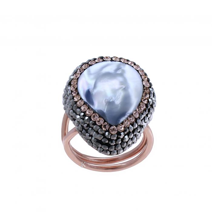 Δαχτυλίδι Ασήμι 925° με Φίλντισι & Κρύσταλλα Swarovski