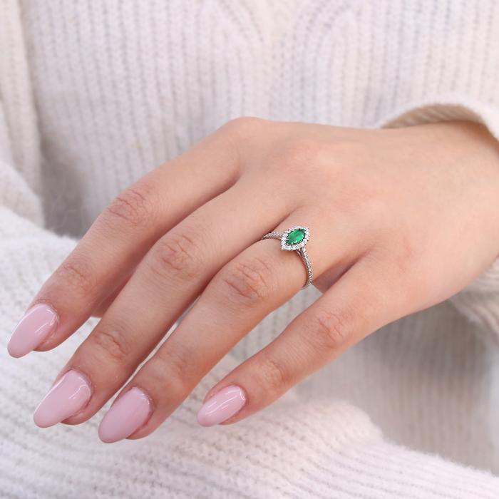 Δαχτυλίδι Ροζέτα Λευκόχρυσος Κ18 με Σμαράγδι & Διαμάντια