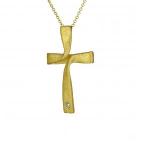 Σταυρος με Αλυσίδα Χρυσός Κ14 με Διαμάντι