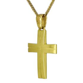 Σταυρός Χρυσός Κ14 με Λουστρέ & Ματ Φινίρισμα SKU-21726