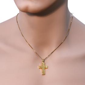 Σταυρός Ανδρικός Χρυσός Κ14 με Ματ & Σαγρέ Φινίρισμα SKU-21893