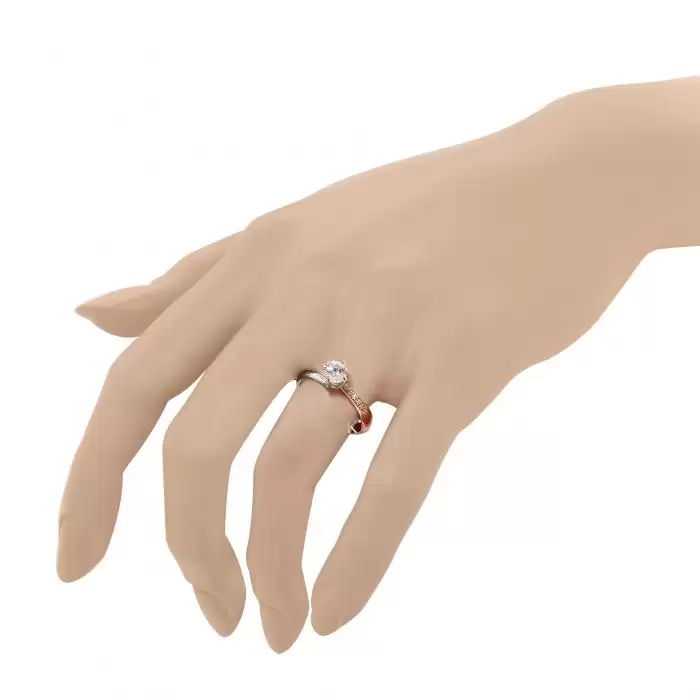 Μονόπετρο Δαχτυλίδι Λευκόχρυσος & Ροζ Χρυσός Κ14 με Ζιργκόν