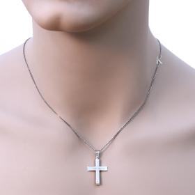 Σταυρός Ανδρικός Μοντέρνος Λευκόχρυσος Κ14 Με Ένθετο Σταυρό SKU-22320