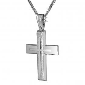 Σταυρός Ανδρικός Μοντέρνος Λευκόχρυσος Κ14 Με Ένθετο Σταυρό SKU-22320