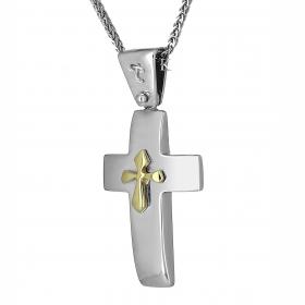 Σταυρός Ανδρικός Λευκόχρυσος & Χρυσός Κ14 SKU-22363