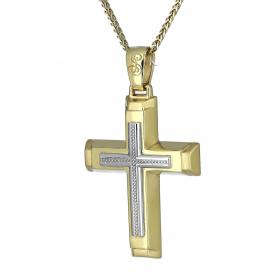 Σταυρός Χρυσός & Λευκόχρυσος Κ14 Με Ένθετο Σταυρό SKU-22509