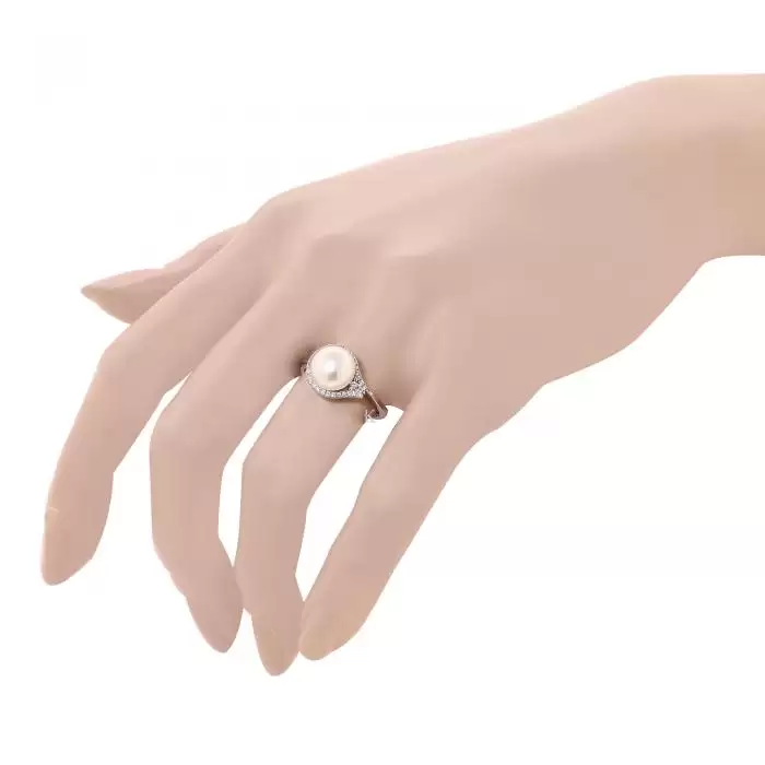 Δαχτυλίδι Λευκόχρυσος Κ14 με Μαργαριτάρι & Ζιργκόν
