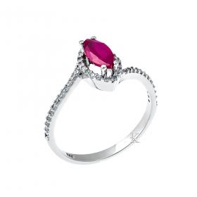 Δαχτυλίδι Ροζέτα Λευκόχρυσος Κ14 με Κόκκινο & Λευκά Ζιργκόν SKU-23240