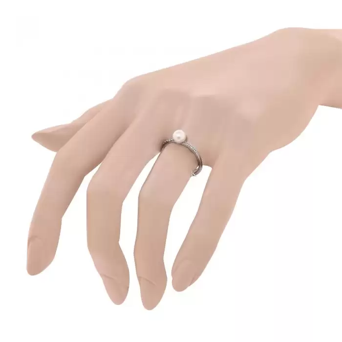 Δαχτυλίδι Λευκόχρυσος Κ9 με Μαργαριτάρι & Ζιργκόν
