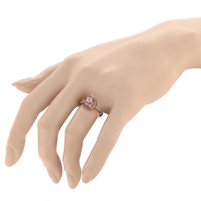 Δαχτυλίδι Μονόπετρο Λευκόχρυσος & Ροζ Χρυσός Κ14 με Ζιργκόν