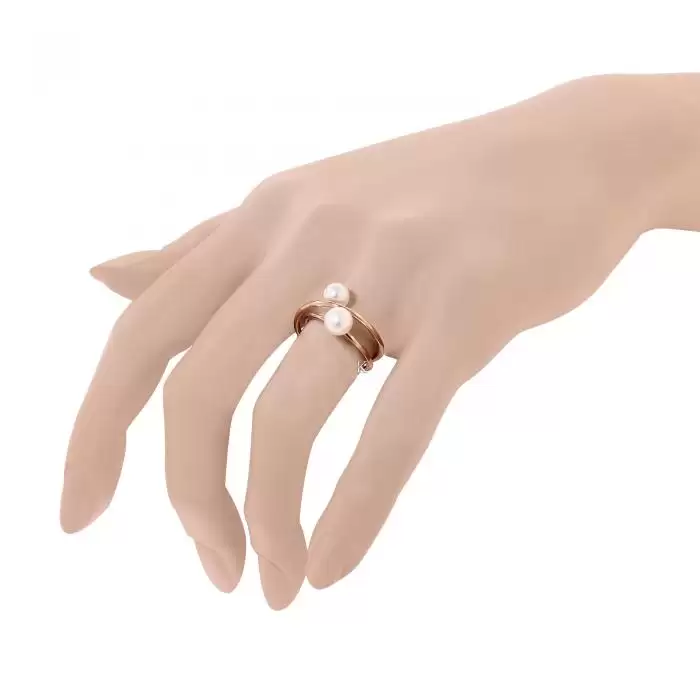 Δαχτυλίδι Ροζ Χρυσός Κ14 με Μαργαριτάρια