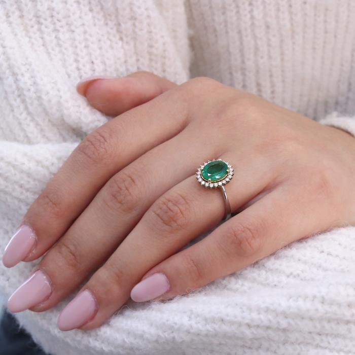 Δαχτυλίδι Ροζέτα Λευκόχρυσος & Χρυσός Κ18 με Σμαράγδι & Διαμάντια