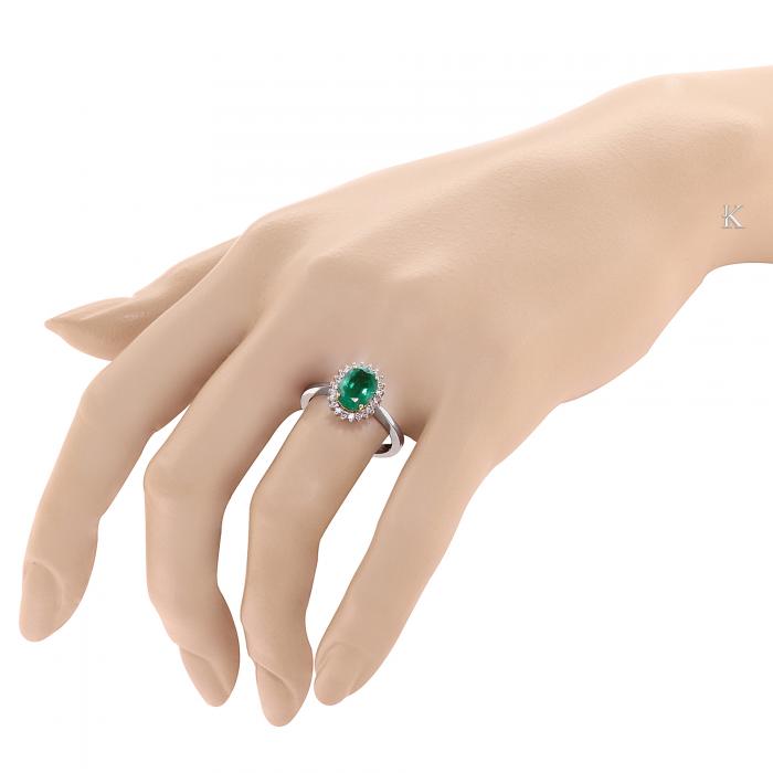 Δαχτυλίδι Ροζέτα Λευκόχρυσος & Χρυσός Κ18 με Σμαράγδι & Διαμάντια