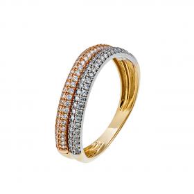 Δαχτυλίδι Σειρέ Χρυσός, Ροζ Χρυσός & Λευκόχρυσος Κ14 με Ζιργκόν
