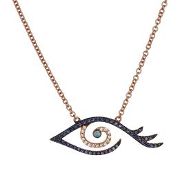 Κολιέ Μάτι Ροζ Χρυσός Κ14 με Ζιργκόν & Μαύρο Πλατίνωμα SKU-23319