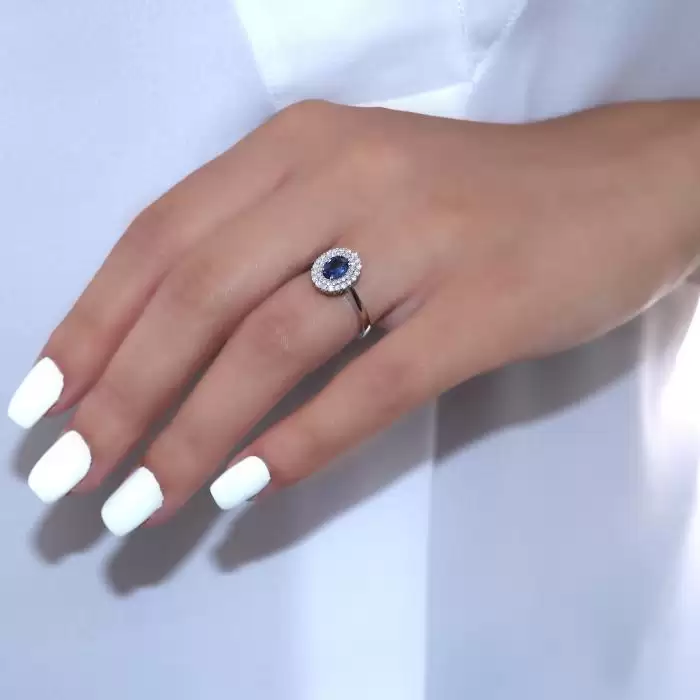 Δαχτυλίδι Ροζέτα Λευκόχρυσος Κ18 με Ζαφείρι & Διαμάντια SKU-24616