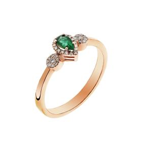 Δαχτυλίδι Ροζ Χρυσός Κ18 με  Σμαράγδι & Διαμάντια 
 