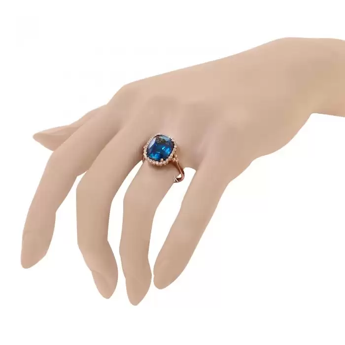 Δαχτυλίδι Ροζ Χρυσός Κ14 με London Blue Topaz & Διαμάντια