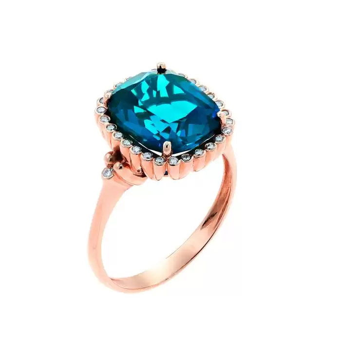 SKU-25349 / Δαχτυλίδι Ροζ Χρυσός Κ14 με London Blue Topaz & Διαμάντια 