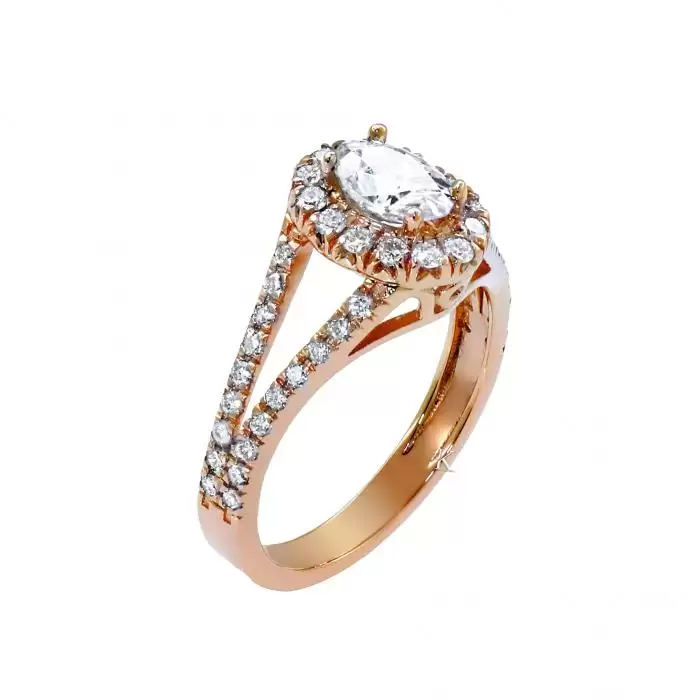 SKU-25405 / Δαχτυλίδι Ροζ Χρυσός Κ14 με Μοϊσανίτη & Διαμάντια
