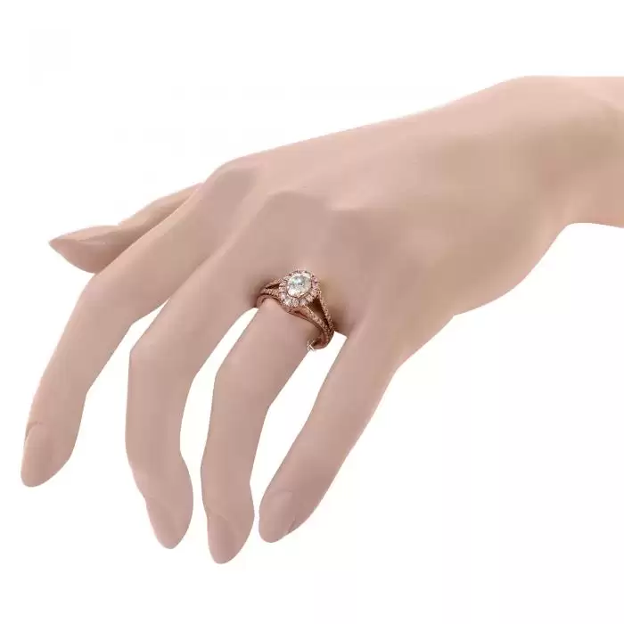 SKU-25405 / Δαχτυλίδι Ροζ Χρυσός Κ14 με Μοϊσανίτη & Διαμάντια
