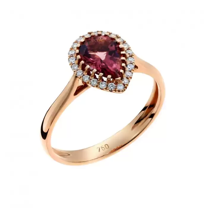 SKU-25448 / Δαχτυλίδι Ροζ Χρυσός Κ18 με Ροδολίτη & Διαμάντια