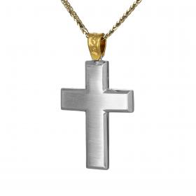 Σταυρός Facad’oro Λευκόχρυσος & Χρυσός Κ14 Διπλής Όψεως. SKU-25116