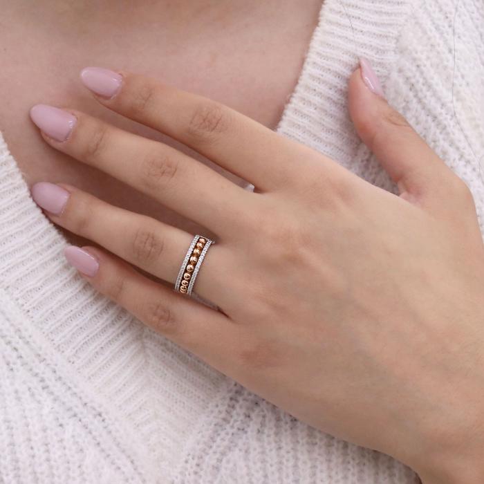 Δαχτυλίδι Λευκόχρυσος & Ροζ Χρυσός Κ18 με Διαμάντια