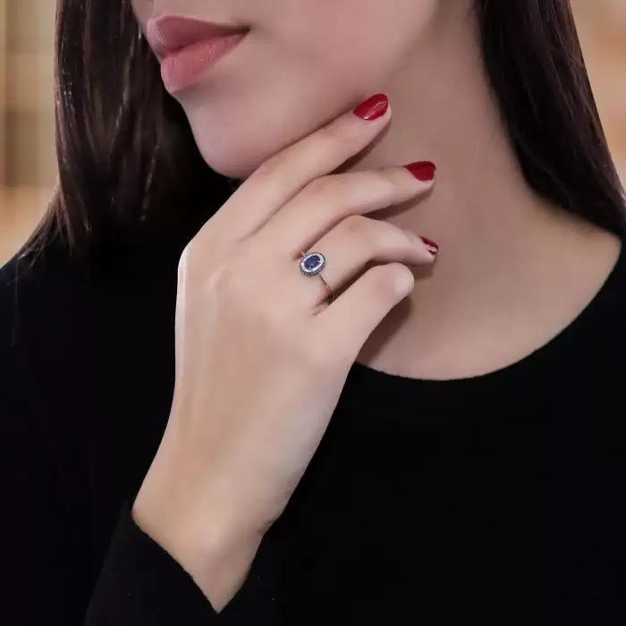 Δαχτυλίδι Ροζέτα Ροζ Χρυσός Κ18 με Ζαφείρι & Διαμάντια