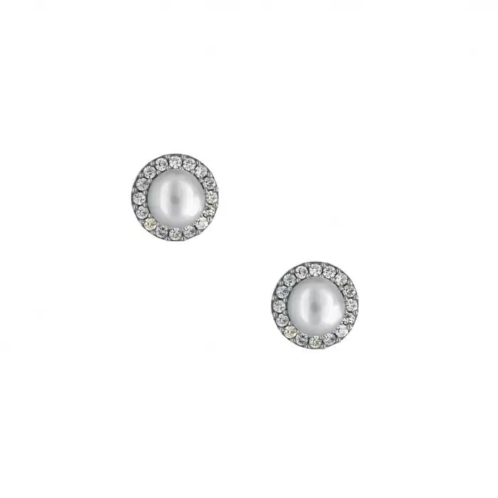 SKU-26801 / Σκουλαρίκια Λευκόχρυσος Κ9 με Μαργαριτάρια & Ζιργκόν