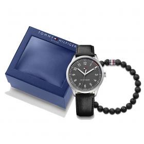 TOMMY HILFIGER Men's Box Set Black Leather Strap SKU-26245
