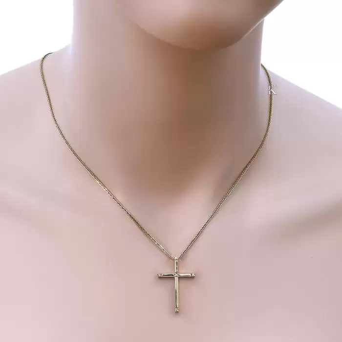 Σταυρός Γυναικείος με Αλυσίδα Χρυσός Κ14 με Διαμάντια SKU-27911