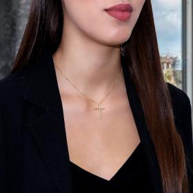 Σταυρός Γυναικείος με Αλυσίδα Χρυσός Κ14 με Διαμάντια SKU-27911