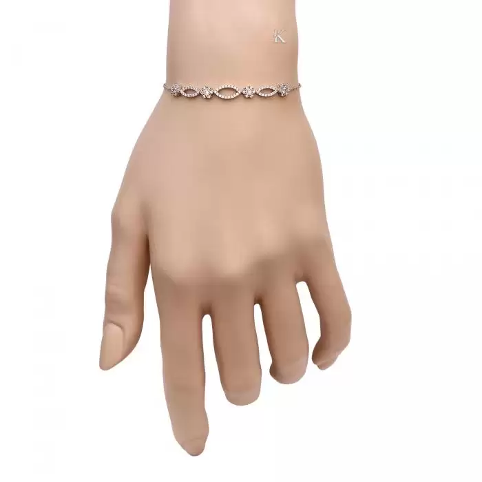 Βραχιόλι με Ροζέτες Λευκόχρυσος Κ14 με Λευκά Ζιργκόν SKU-28707
