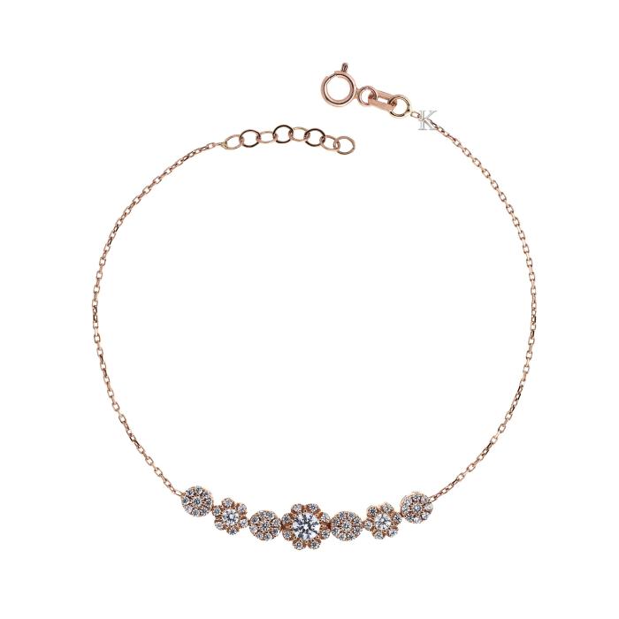 Βραχιόλι Ροζέτα Ροζ Χρυσός Κ14 με Λευκά Ζιργκόν SKU-28366