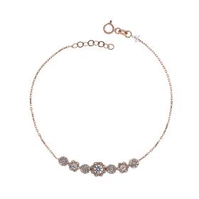 Βραχιόλι Ροζέτα Ροζ Χρυσός Κ14 με Λευκά Ζιργκόν SKU-28366