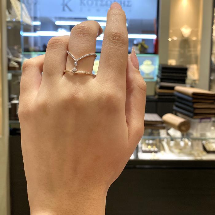 Δαχτυλίδι Ροζ Χρυσός & Λευκόχρυσος Κ14 με Ζιργκόν