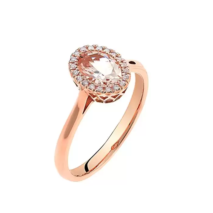 SKU-28476 / Δαχτυλίδι Ροζ Χρυσός Κ18 με Μοργκανίτη & Διαμάντια 